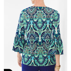 Chico's Colorful Medallion Shell 3/4 Bell Sleeve Top Size‎ 0 / Small Print